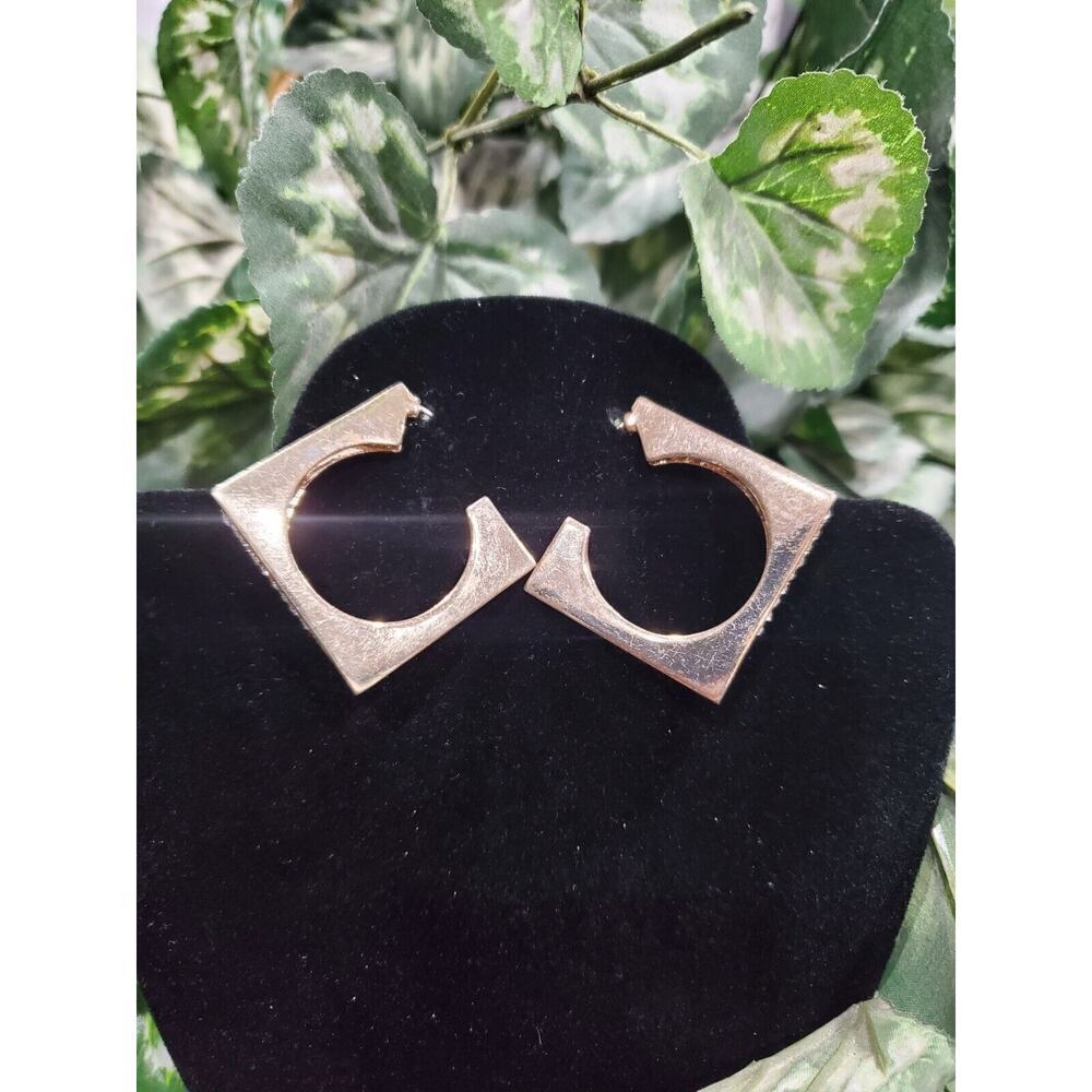 Traci Lynn Gold Plated with Crystal Square Hanging Hoop Stylish Earrings